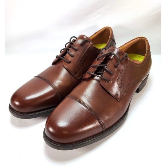 Florsheim Men Oxford 11D Brown Leather Comfortech Ortholite Cap Toe Dress Shoes - Picture 1 of 8